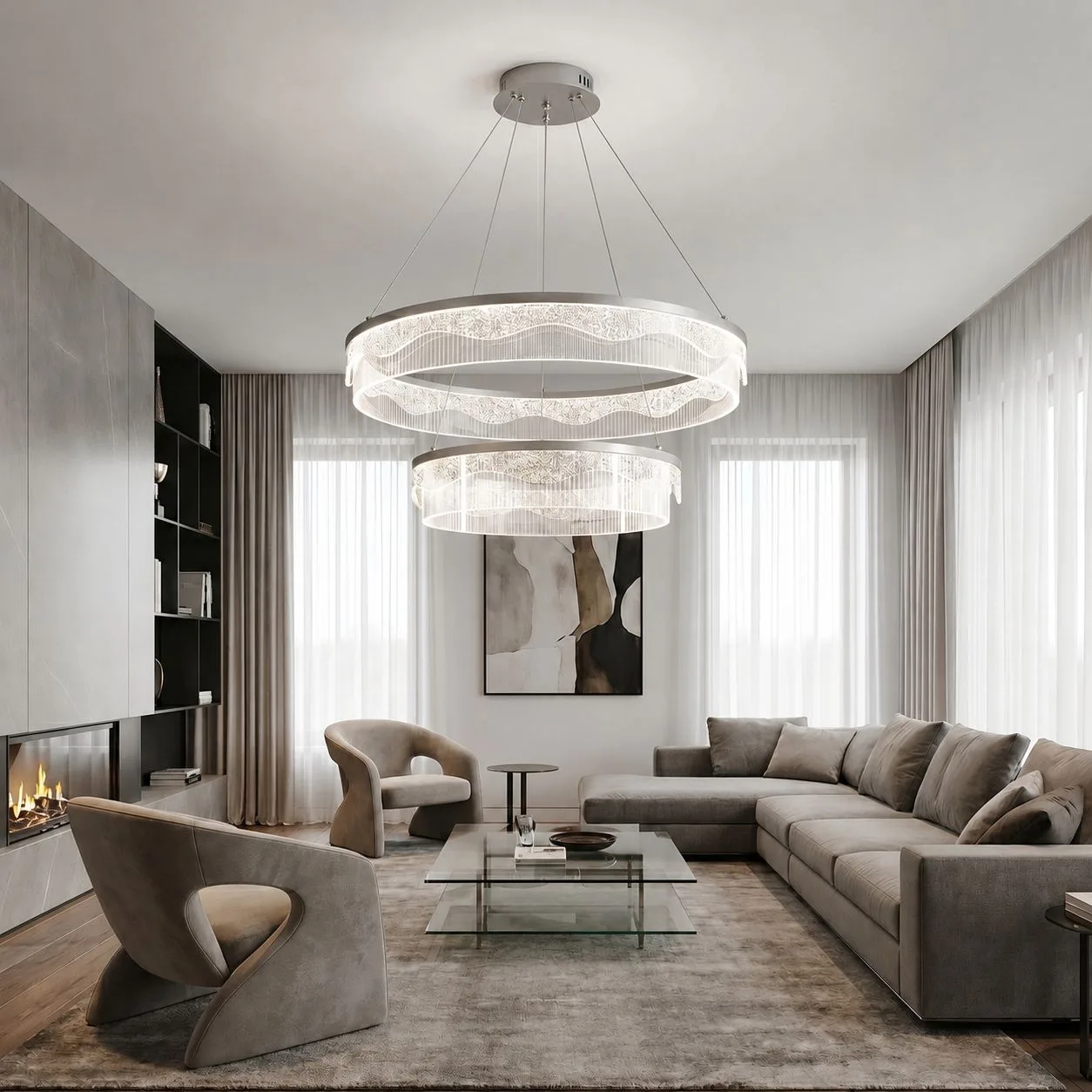 AY.VTPL-0188   SILVER İKİLİ AVİZE 50+80*120 CM
